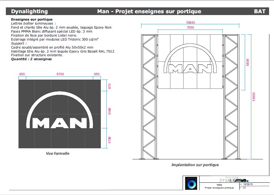 BAT Man enseignes portique detail