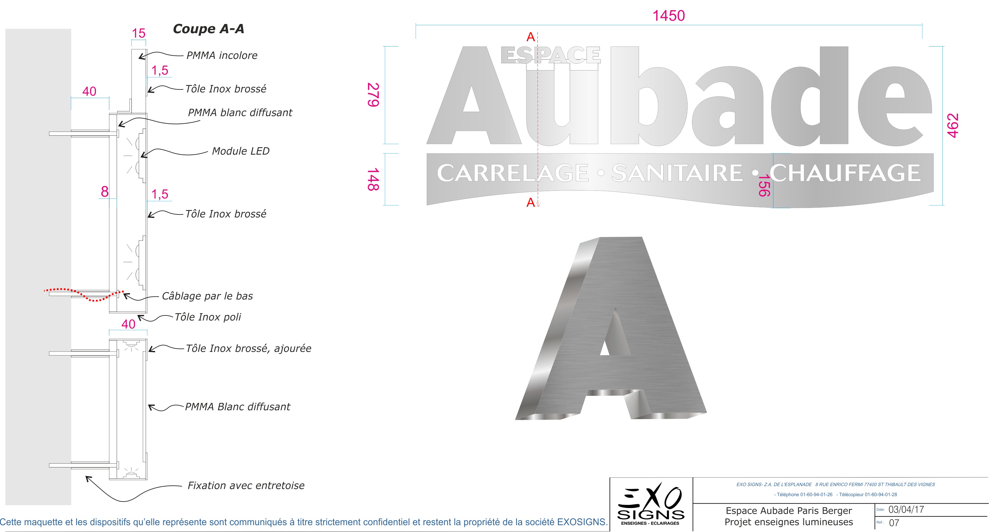 Plan technique des lettres lumineuses